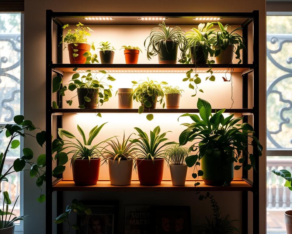 Plantenrek met verlichting: Groene decoratie voor binnen