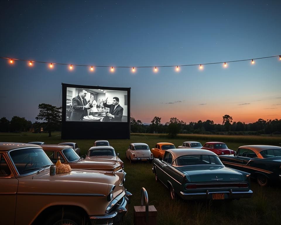 Bioscoopuitje naar een drive-in bioscoop met filmklassiekers