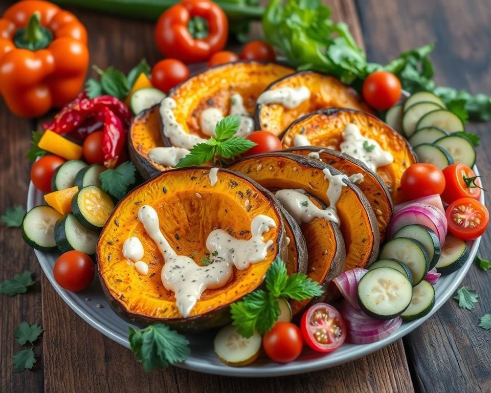 Groenteschotel met pompoen en tahin