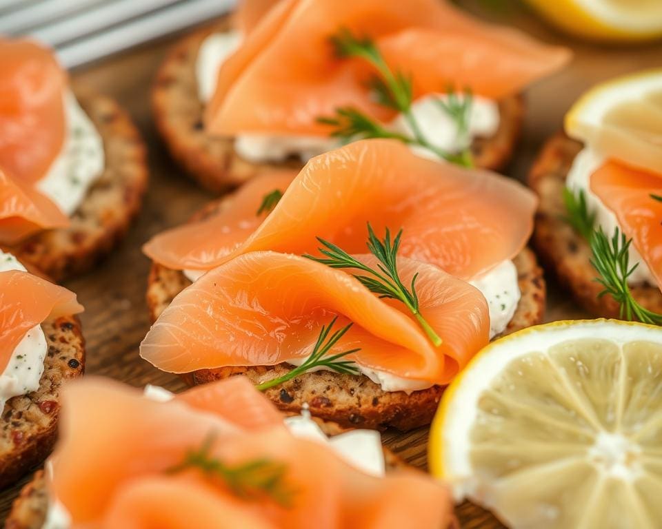 Kruidige kaas crackers met zalm