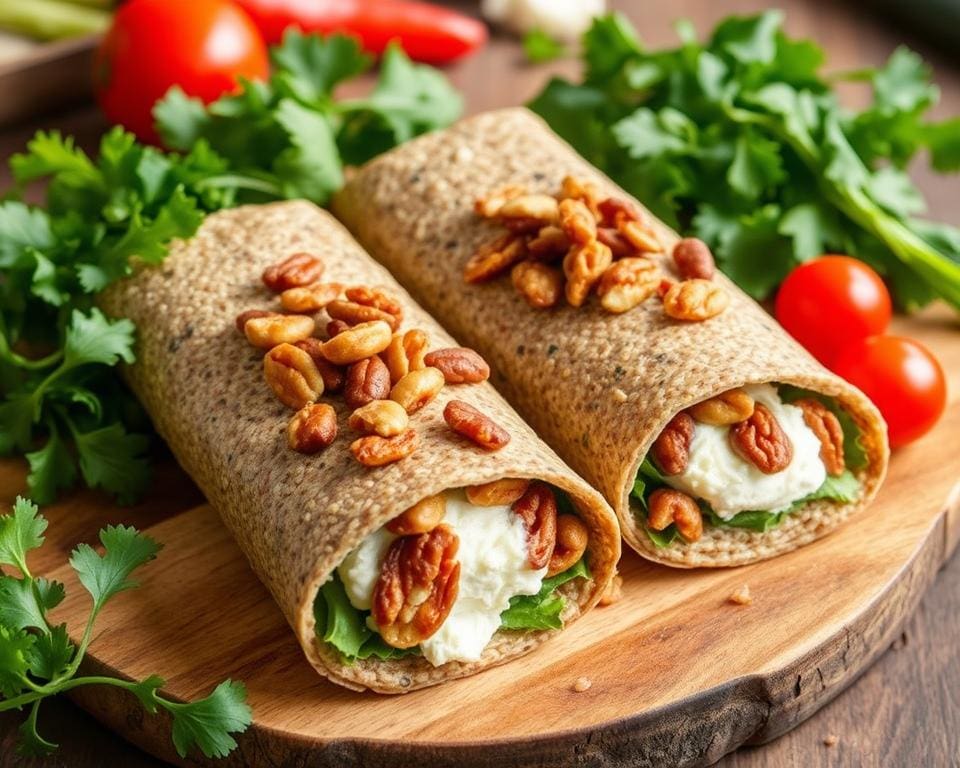 Volkoren wraps met geitenkaas en geroosterde noten