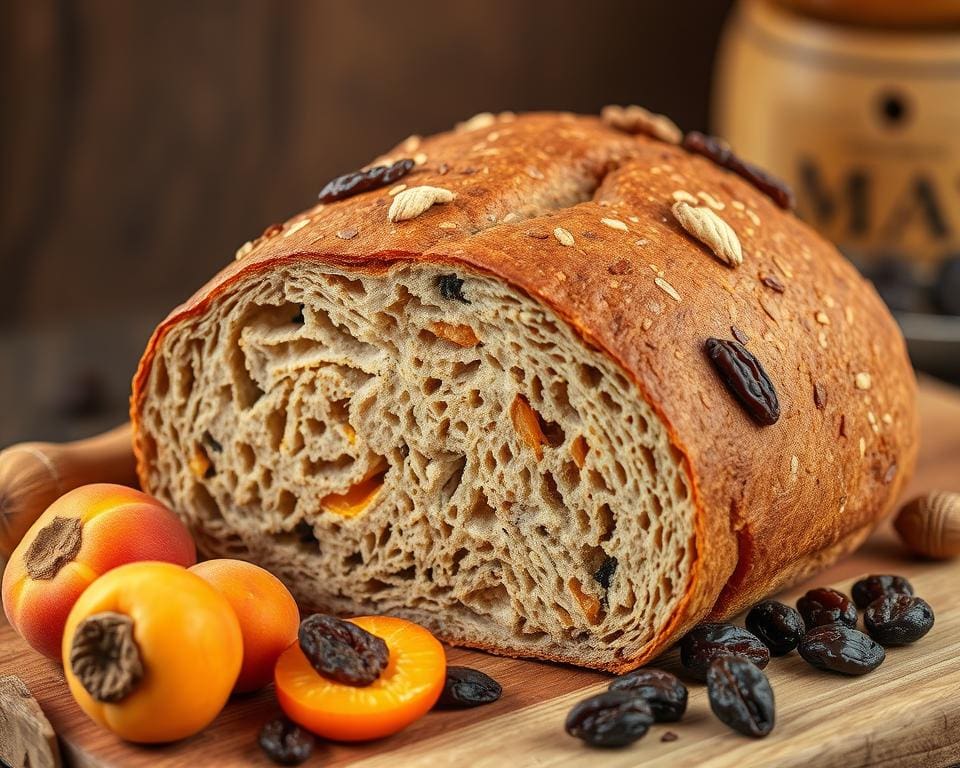 volkoren zuurdesembrood met abrikozen en rozijnen